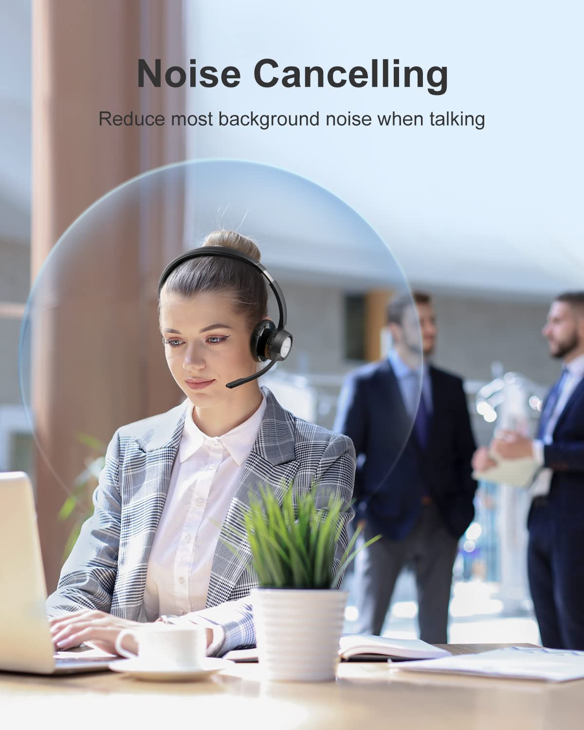 Link Dream Trucker Bluetooth Headset 20H Talktime Wireless Headset with 270°Rotatable Noise Cancelling Microphone USB Dongle for Online Meeting, Office Home, Call Center, Computer, Cell Phone (BH60)
