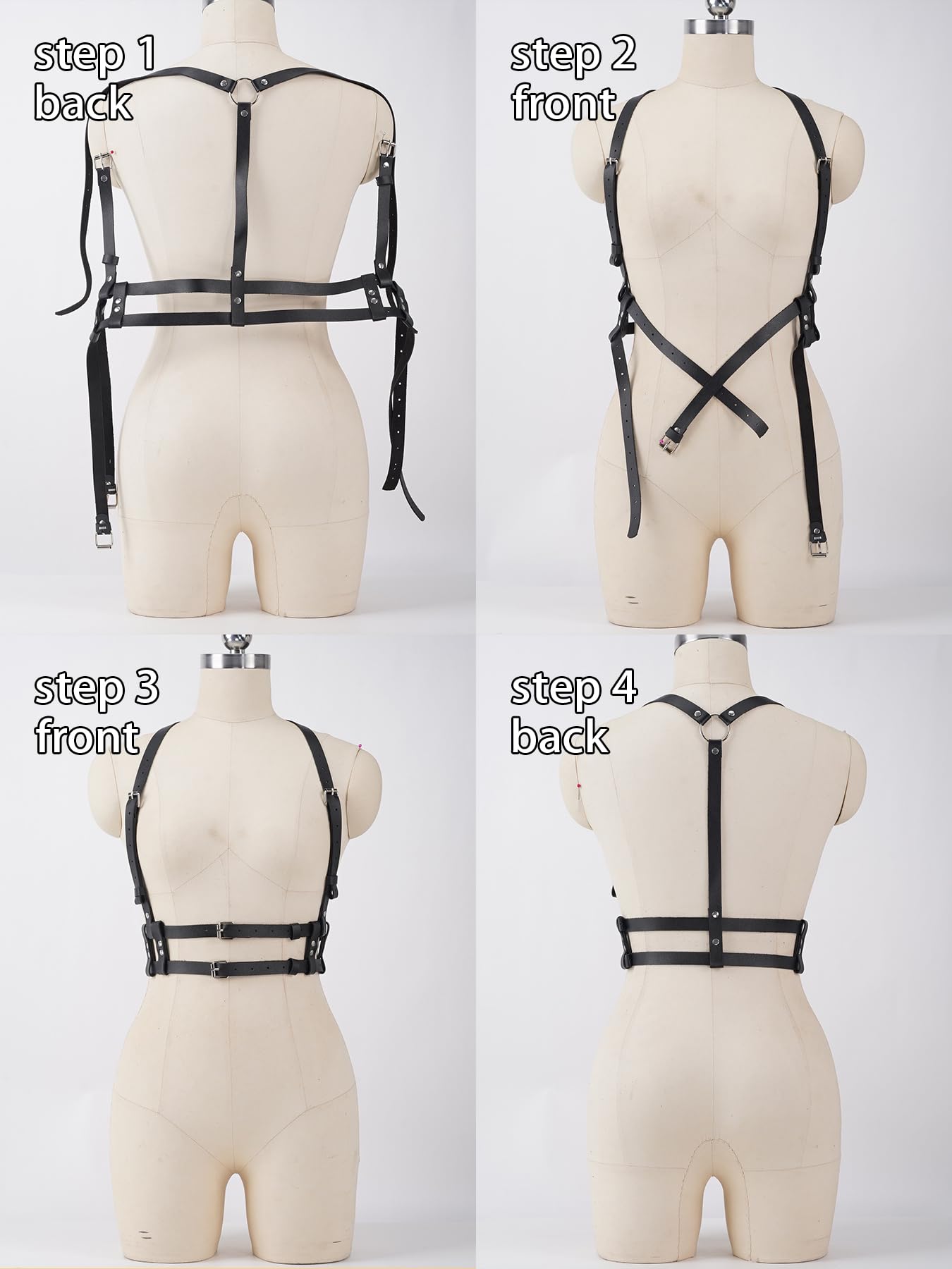 Women Adjustable Faux Leather Harness Belt Punk Fashion Waist Belt with Alloy Buckles Layered Outfit for Dresses Shirts Blazers Street(Waist 30.9-37.6in)