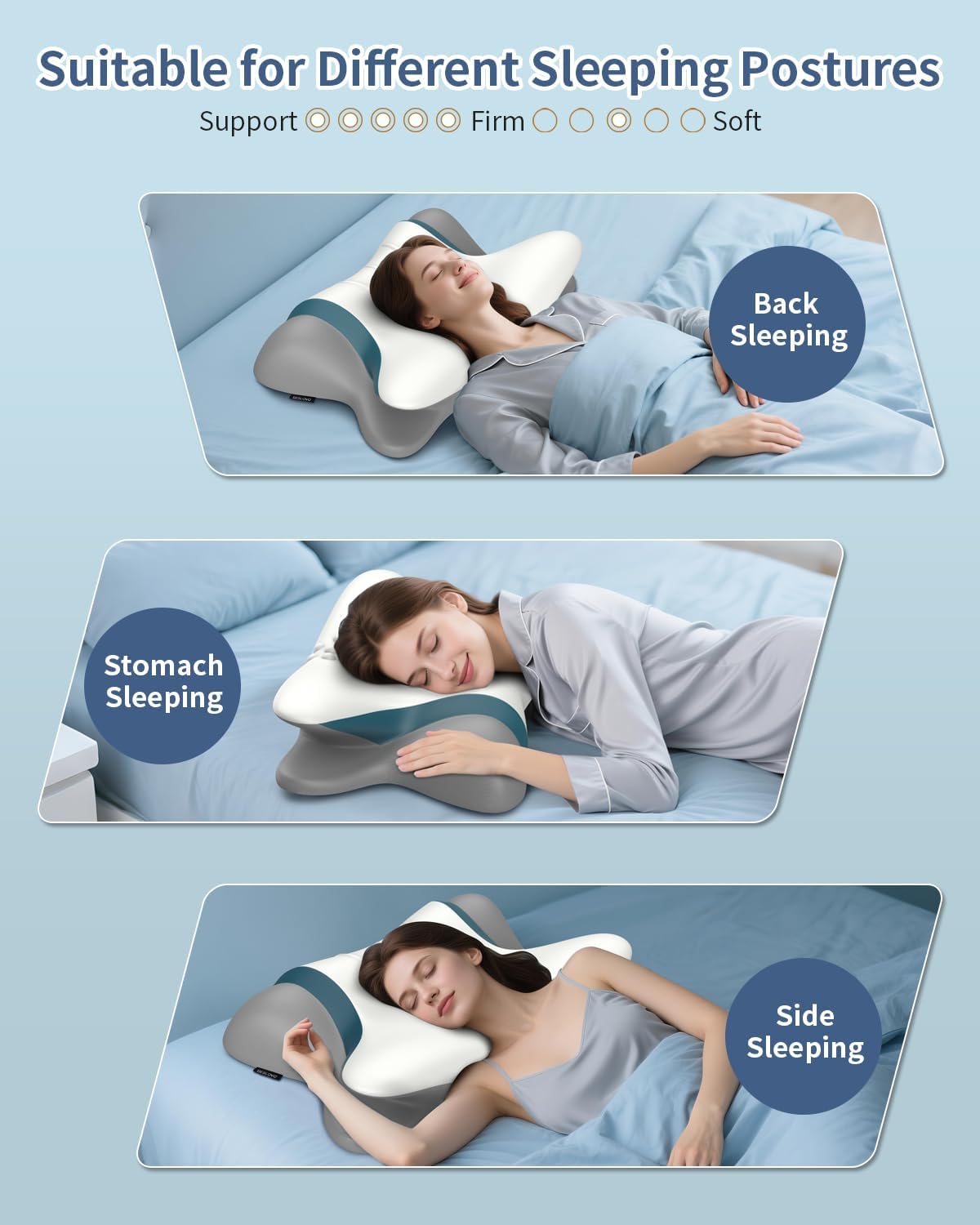 Cervical Neck Pillow for Pain Relief - Ergonomic Side Sleeper for Sleeping, Cooling Memory Foam Pillows for Neck Support, Contour Orthopedic Bed Pillow for Back Stomach Sleepers