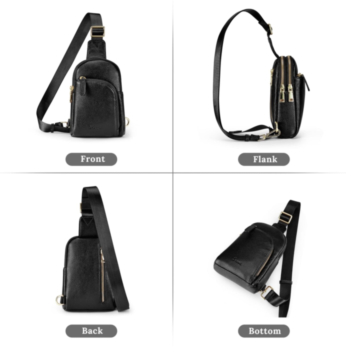 S-ZONE Small/Medium Women Leather Crossbody Sling Bag RFID Blocking Men Chest Packs Backpack Unisex, Black, Small, Retro