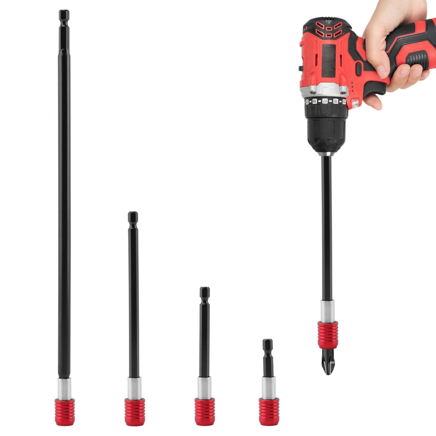 Drill Bit Extension Set, 4 Pack 1/4 Inch Hex Shank Quick Release Extension Adapter for Impact Driver Screws Nuts Drill(COLOR:As shown)