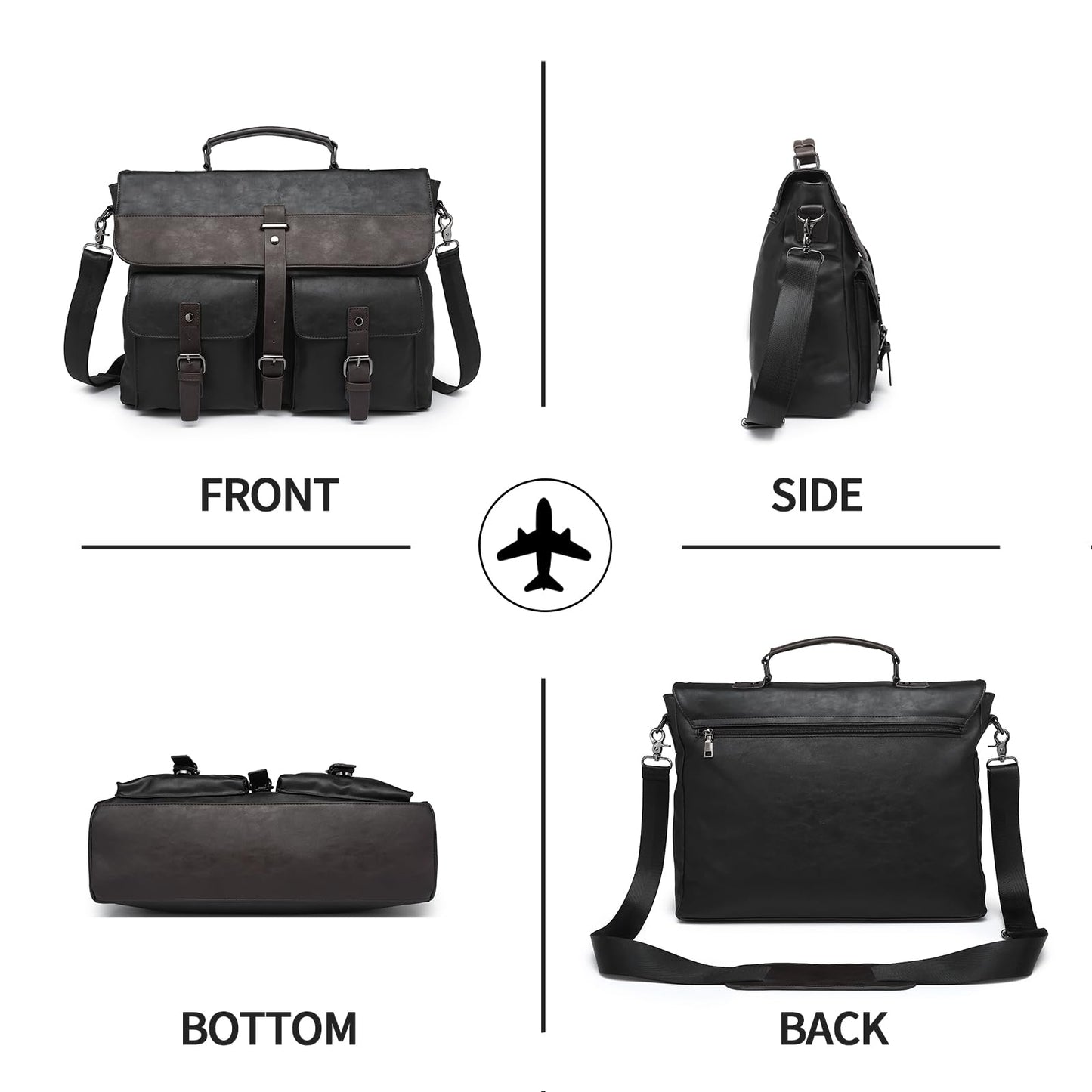 Leather Messenger Bag for Men,15.6 Inch Vintage Mens Laptop Bag Water Resistant Business Travel Briefcase Satchel Work Computer Bag Black