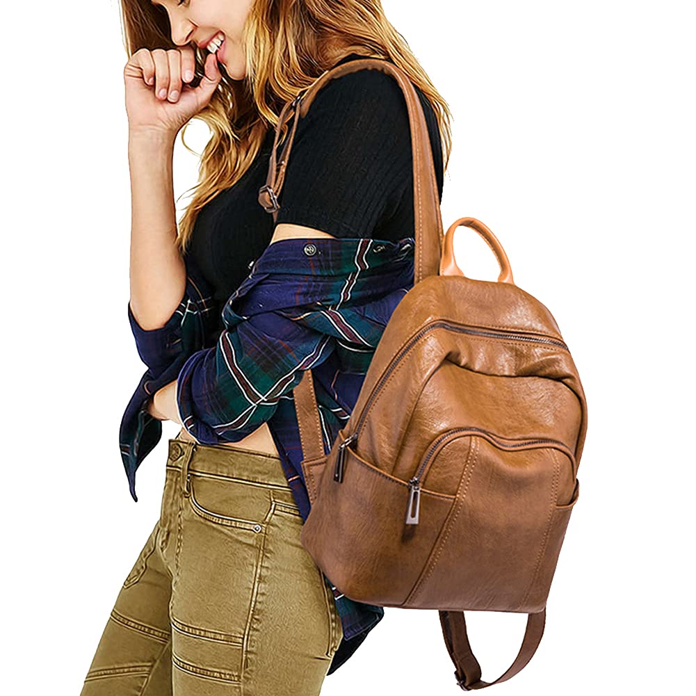 ROUROU Soft Leather Backpack for Women Large Capacity Handbag Fashion Satchel Casual Backpack Lightweight Purse