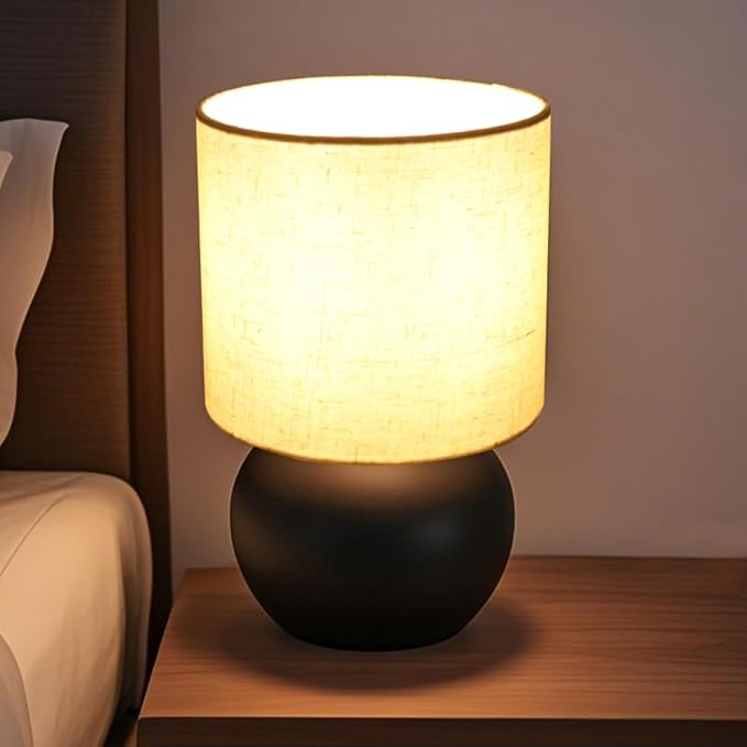 Table Lamp for Bedroom,Bedside Nightstand Lamp for Living Room,Minimalist Bedside Light lamp Set of 2, Desk Lamps for Living Room, Office, Dorm Including Light Bulb(Black)