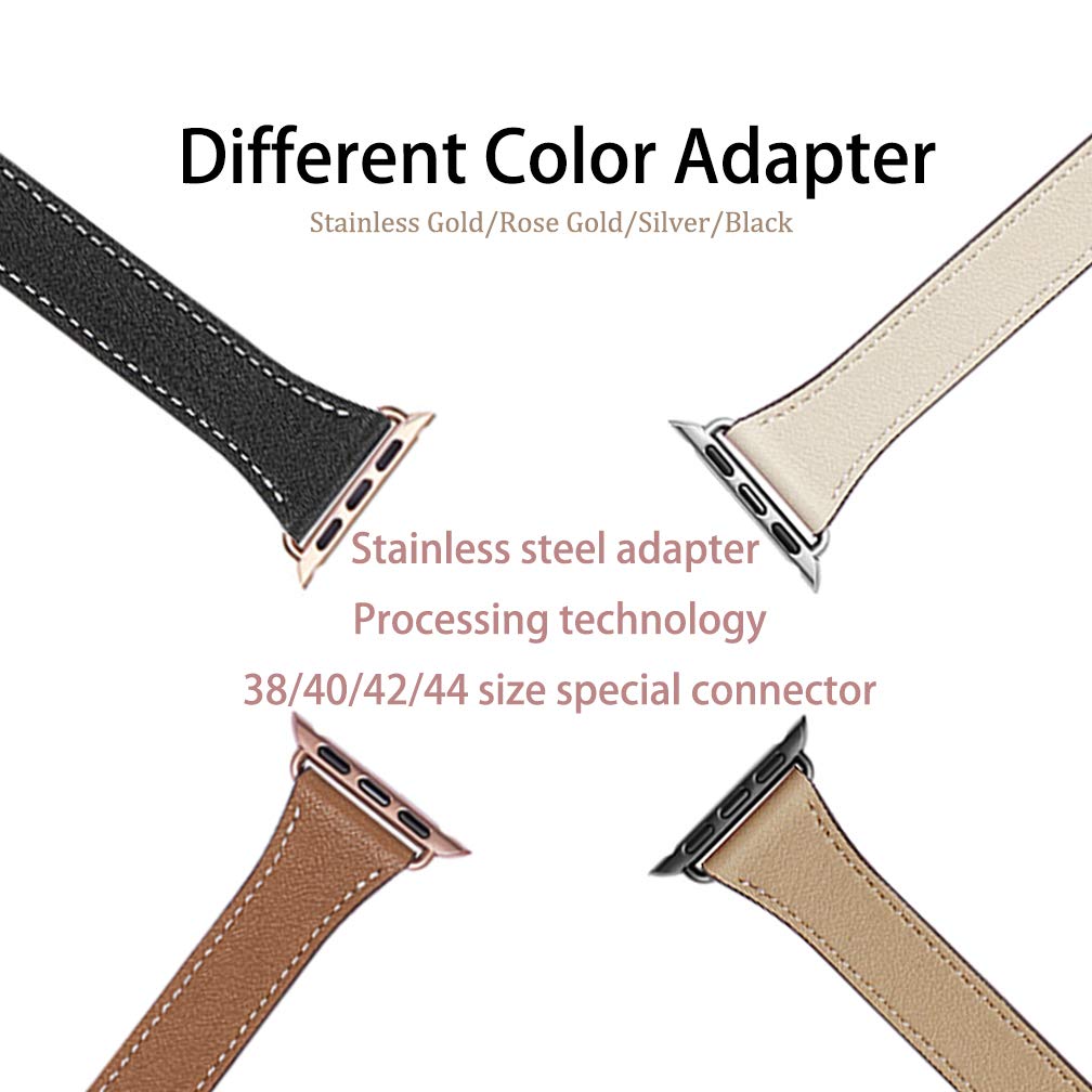 Bestig Bands Compatible with Apple Watch Band 40mm 41mm 38mm 42mm(Series 10 11) Women Men, Genuine Leather Double Tour Designed Slim Thin Strap for iWatch SE1/2/3 Ultra 3/2/1 Series 9 8 7 6 5 4 3 2 1