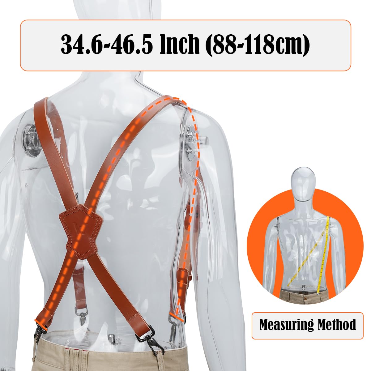 WELKINLAND Top-Grain Buffalo Leather Suspenders, Vintage Suspenders, Brown Leather Suspenders, Heavy Duty, Western Style