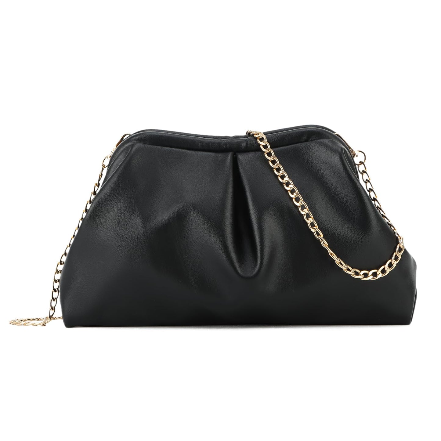 Oweisong Soft Leather Clutch Purse for Women Silver Cloud Evening Handbag Ruched Dumpling Bag for Vacation Party