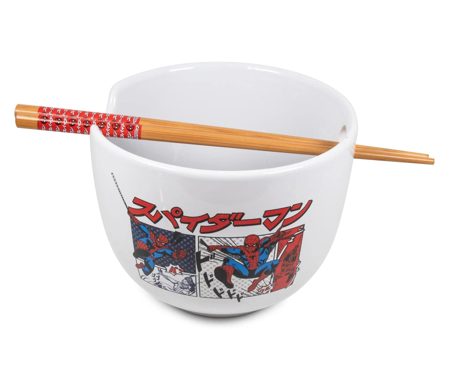 Silver Buffalo Marvel Spider-Man Japanese Manga Comic Panels Ceramic Ramen Noodle Rice Bowl with Chopsticks, Microwave Safe, 20 Ounces