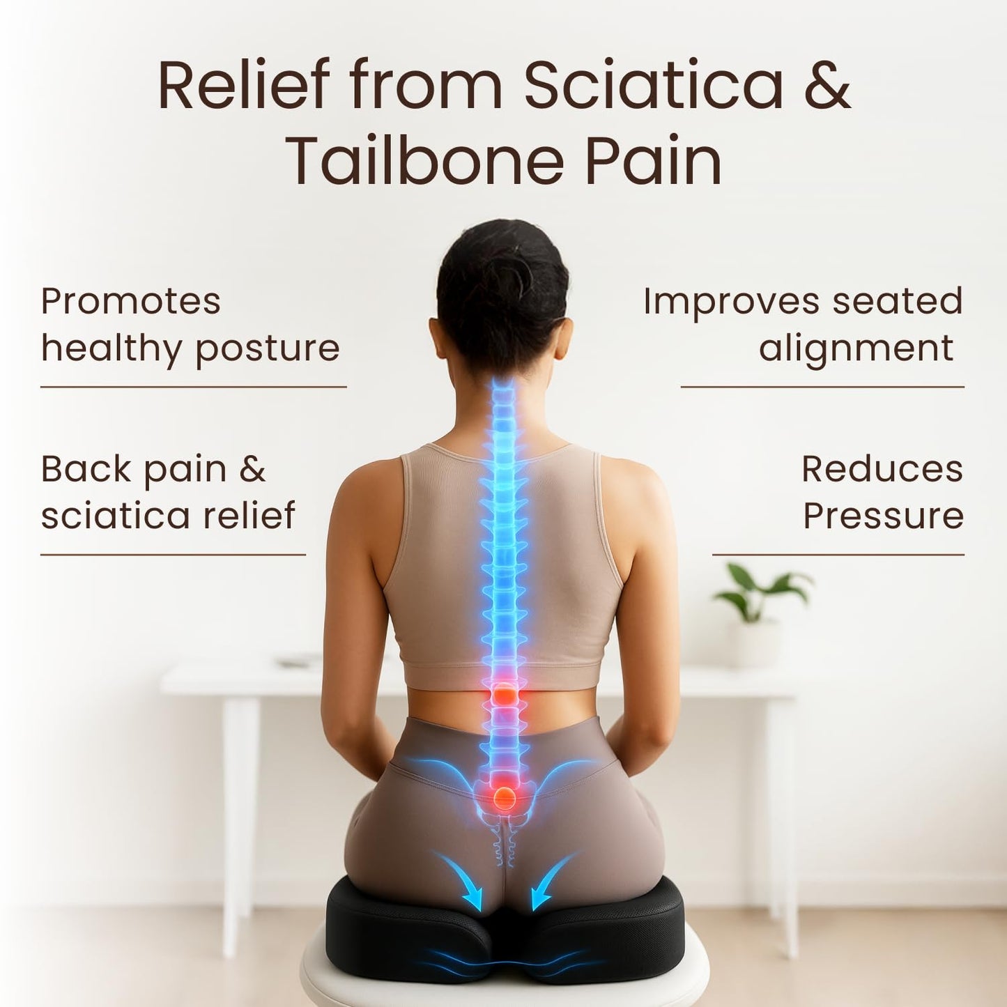 Sleepavo Office Chair Cushion - Seat Cushion for Tailbone Pain Relief - Butt Pillow for Coccyx, Sciatica, and Lower Back Pain - Orthopedic Chair Pad for Lumbar Support in Office Desk, Car, Airplane
