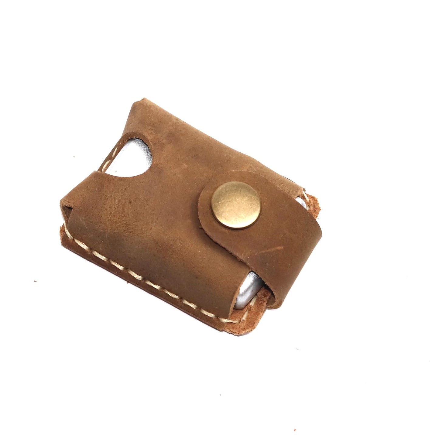 Yantahms Handmade Vintage Genuine Leather Lighter CaseHand-Stitched Lghter Shell Cover Lighter Holder Belt Case (Light Brown)