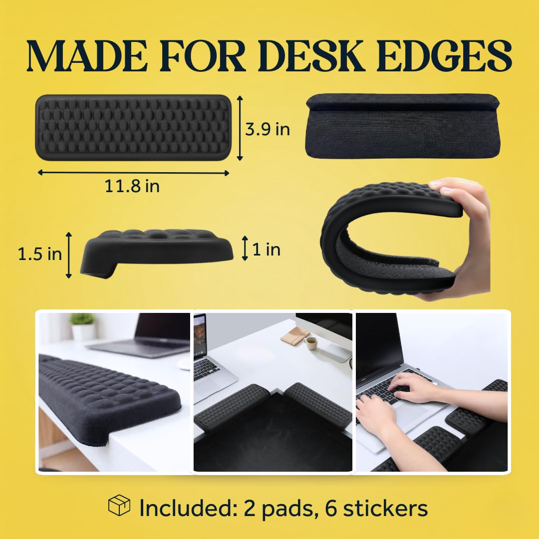 WESTERN COMFORT L-Shaped Desk Edge Cushions (2 Pack) for Elbow & Wrist Relief – Ergonomic Non-Slip Memory Foam Office Desk Arm Rest Pad for Gaming & Work Comfort – Breathable Lycra with Massage Dots