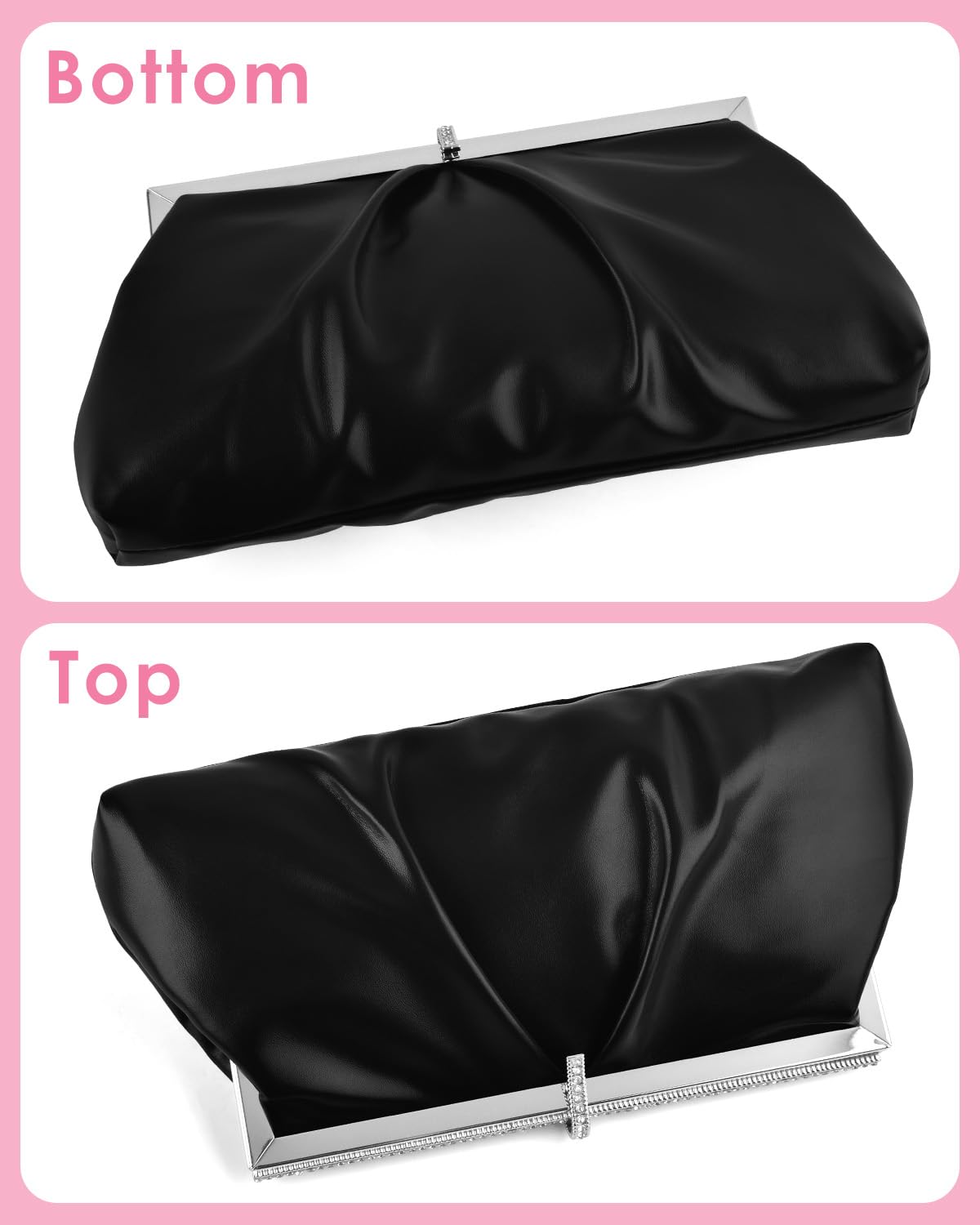 TINDTOP Clutch Purses for Women, PU Leather Formal Evening Bags Shoulder Party Handbags Wedding Cocktail Prom Clutches (A-Black)
