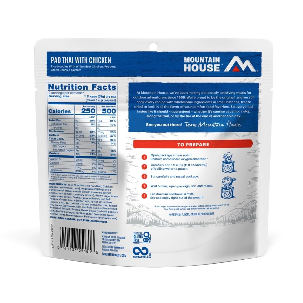Mountain House Pad Thai with Chicken | Freeze Dried Backpacking & Camping Food | Gluten-Free | 2 Servings