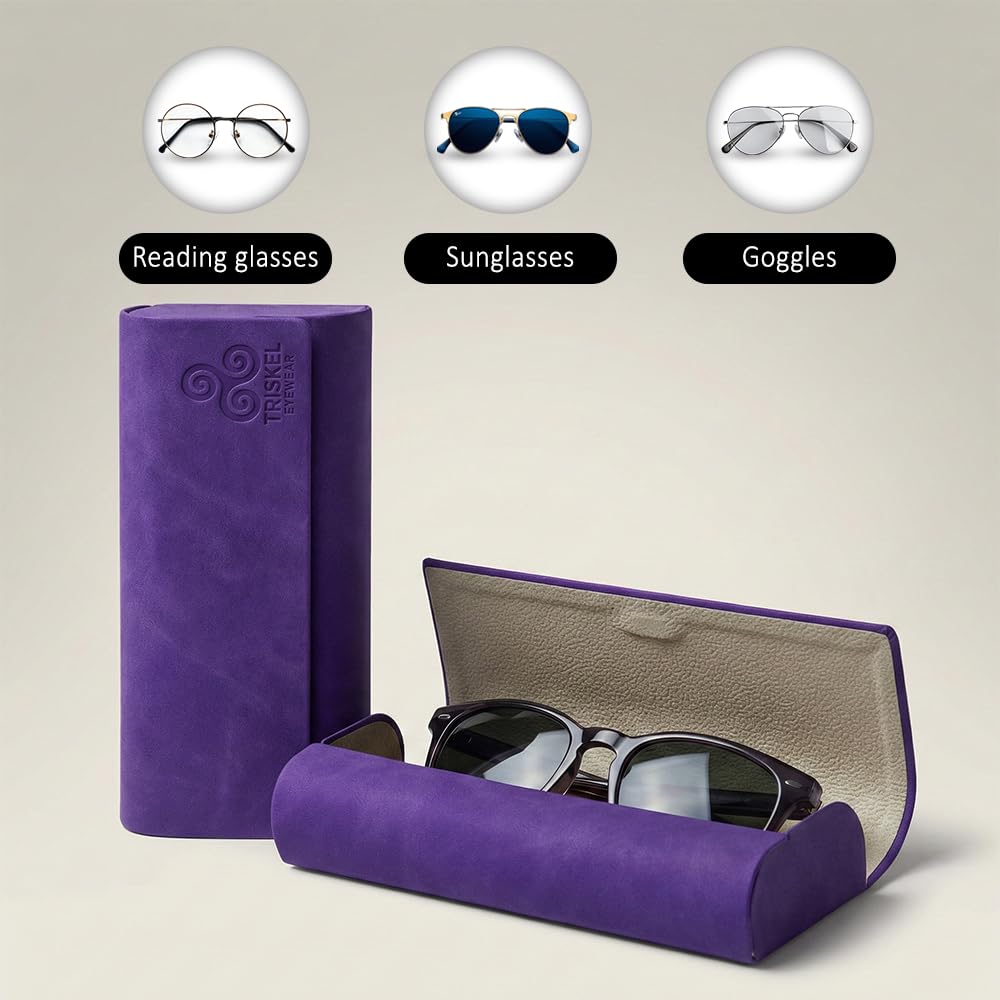 TRISKEL EYEWEAR Minimalist Rectangle Glasses Case – Slim Hard Shell PU Leather Eyewear Holder with Magnetic Closure (Amethyst Dawn)