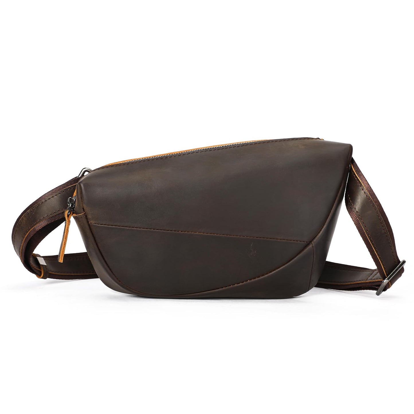 NIUCUNZH Genuine Leather Mens Sling Bag for Women Vintage Small Crossbody Bags Purse for Hiking Travel Chest Daypack (darkbrown)