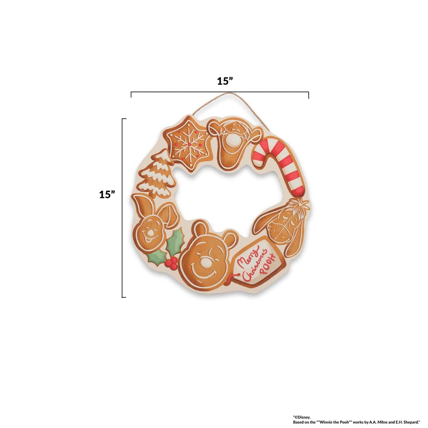 Open Road Brands Disney Winnie the Pooh Gingerbread Wreath Hanging Wood Wall Decor - Cute Winnie the Pooh Christmas Decoration for Home