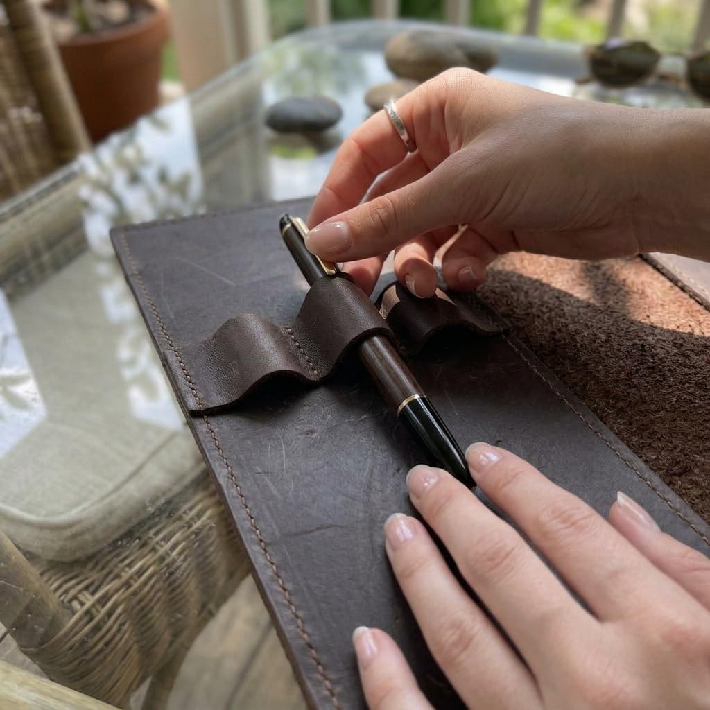 TORAKIP Leather Sketchbook Cover A5 β Refillable Notebook Holder with Pen Loops & Strap Closure, Genuine Leather Journal Cover for Artists & Writers, Fits 5.8" x 8.3" (Paper Not Included), Brown