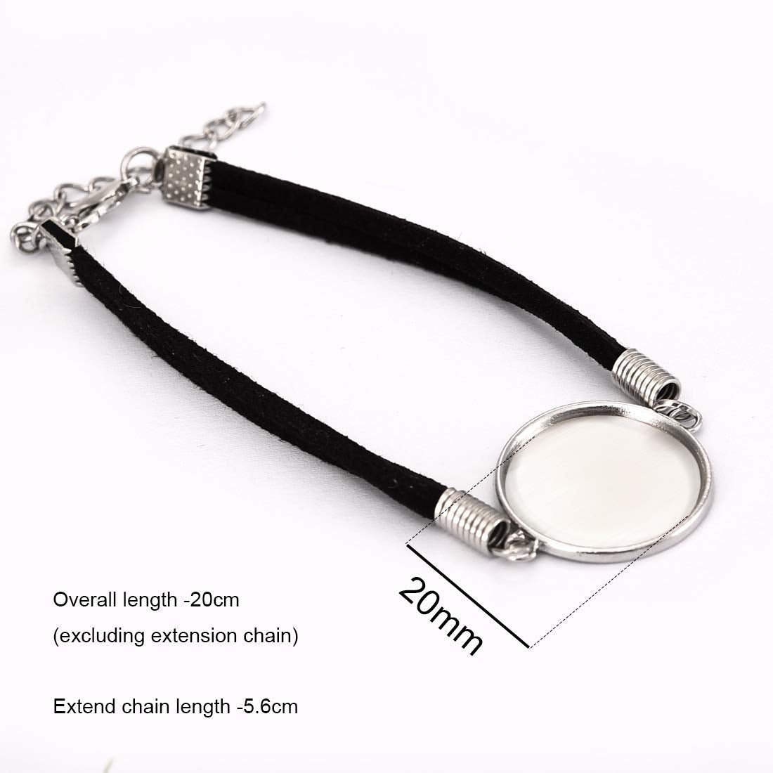 DROLE 40Pcs Black Leather Bracelet Blanks - 20mm Cabochon Bezel Tray Blank Bracelets with Black Bracelet Chain for Jewelry Making