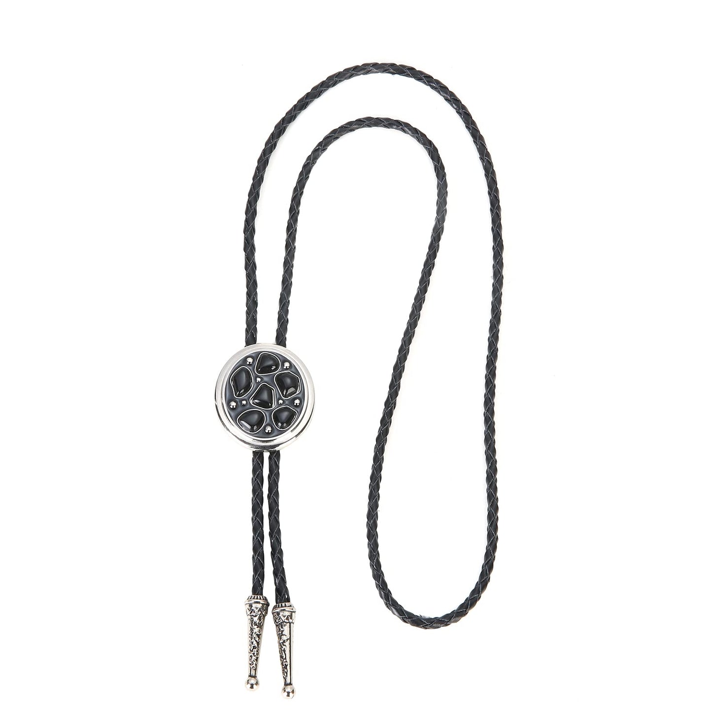 Btilasif Bolo Ties Western Cowboy with Black Agate Stone Leather Necktie Bola Tie for Men Women