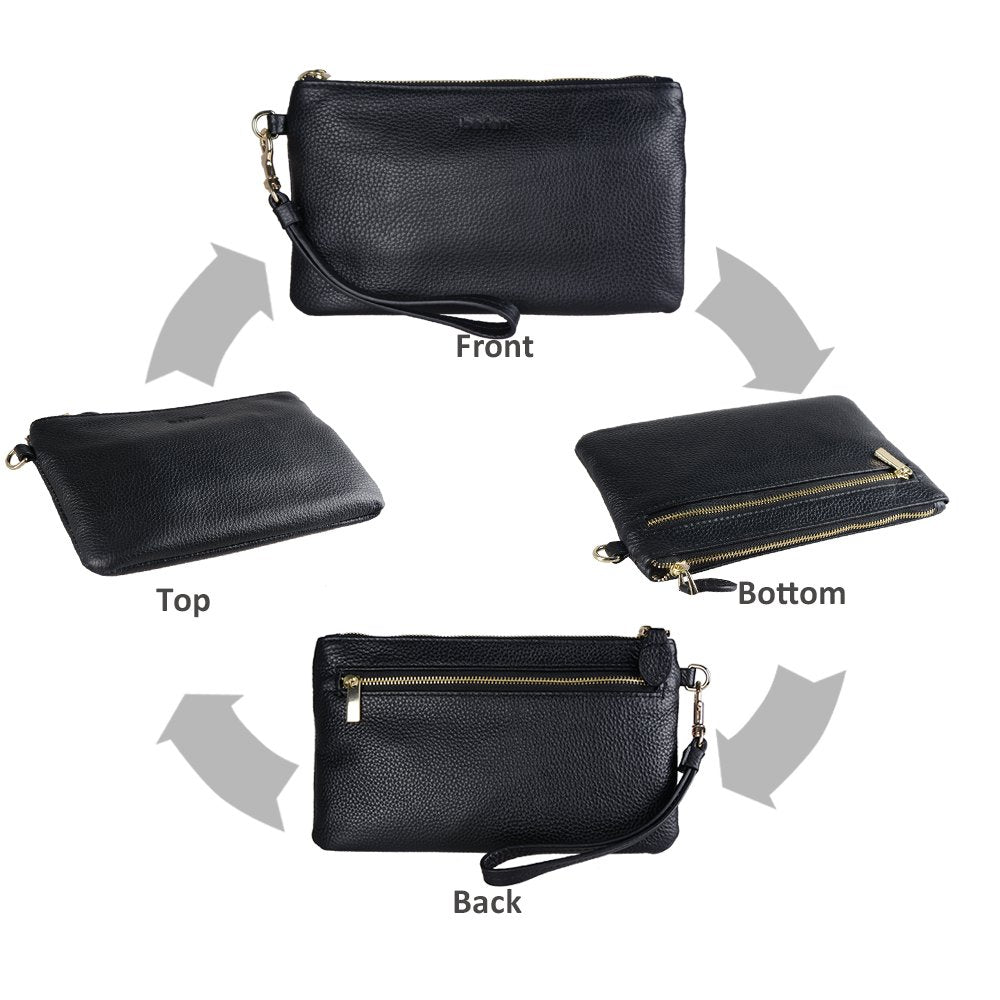 befen Black Genuine Leather Wristlet Clutch RFID Blocking Bag Cell Phone Wallet Purse Smartphone Wristlet Wallet Purses and Handbags for Women