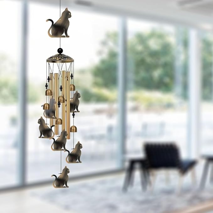 Bronze Cats Wind Chimes Decor, Mobile Blessing Wind Bells Decorate, Sympathy Wind Catcher, Memorial Gifts for Mom,Grandma,Woman (Housewarming/Outside/Indoor/Home/Room/Porch/Yard/Garden Decoration)
