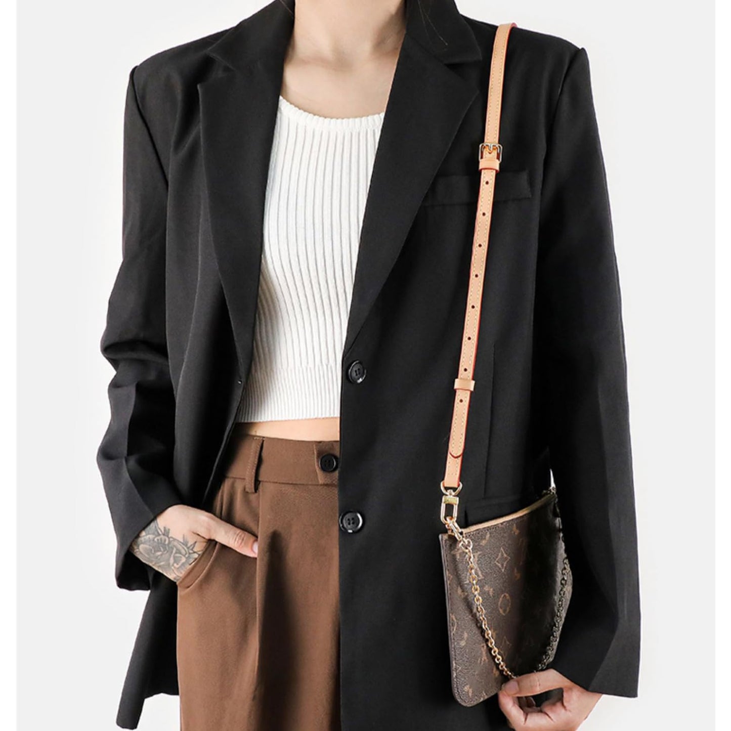 Vachetta Leather Crossbody Strap for SPEEDY L V Handbag Replacement Shoulder Strap(Length39-47 in *Width 0.59in)