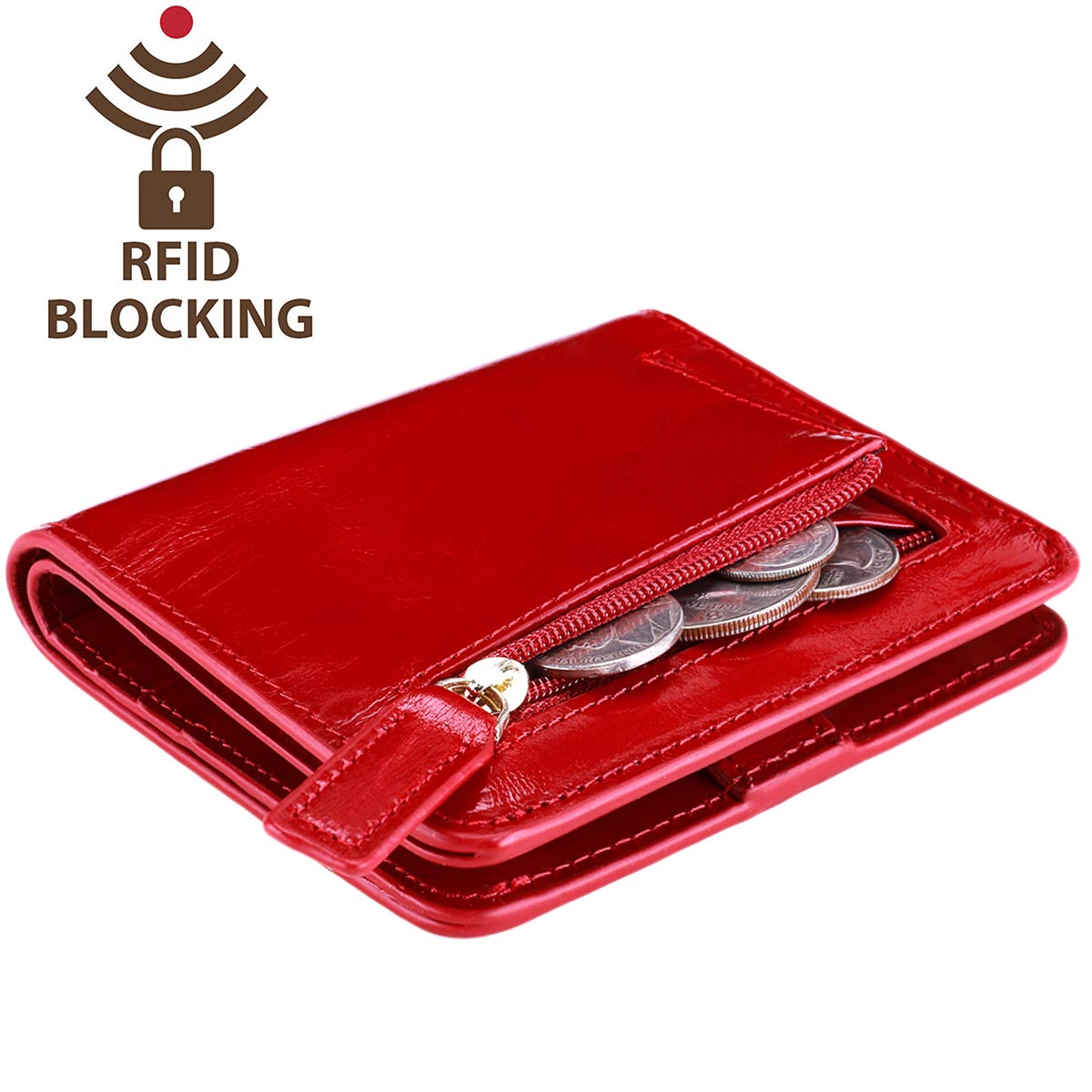 Itslife Women's Rfid Blocking Small Compact Bifold Leather Pocket Wallet Ladies Mini Purse with id Window (Waxed Red)