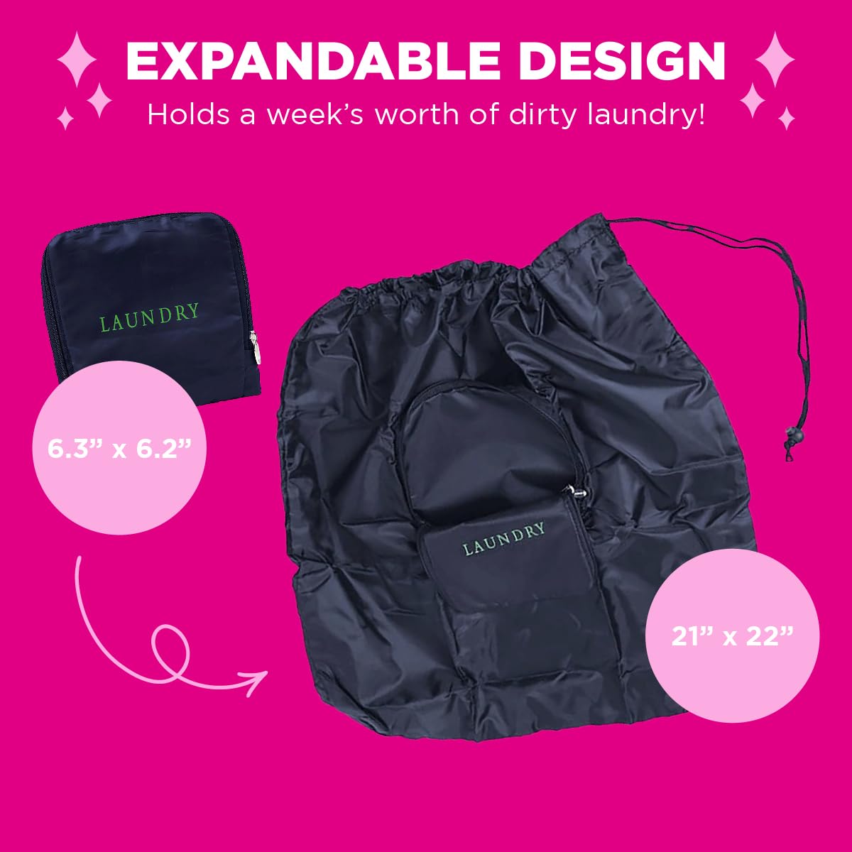 Miamica Travel Laundry Bag - Laundry Script, Navy/Green
