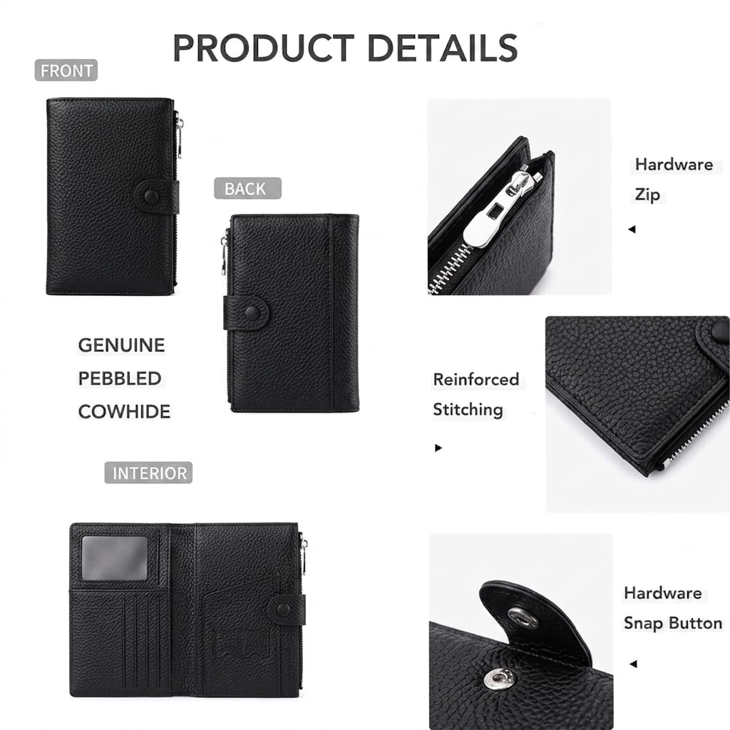 Genuine Leather Passport Holder for International Travel, RFID Blocking Compact Travel Wallet with Card Slots, Zipper Coin Pocket and SIM Slots, Slim Passport Cover Case, Black