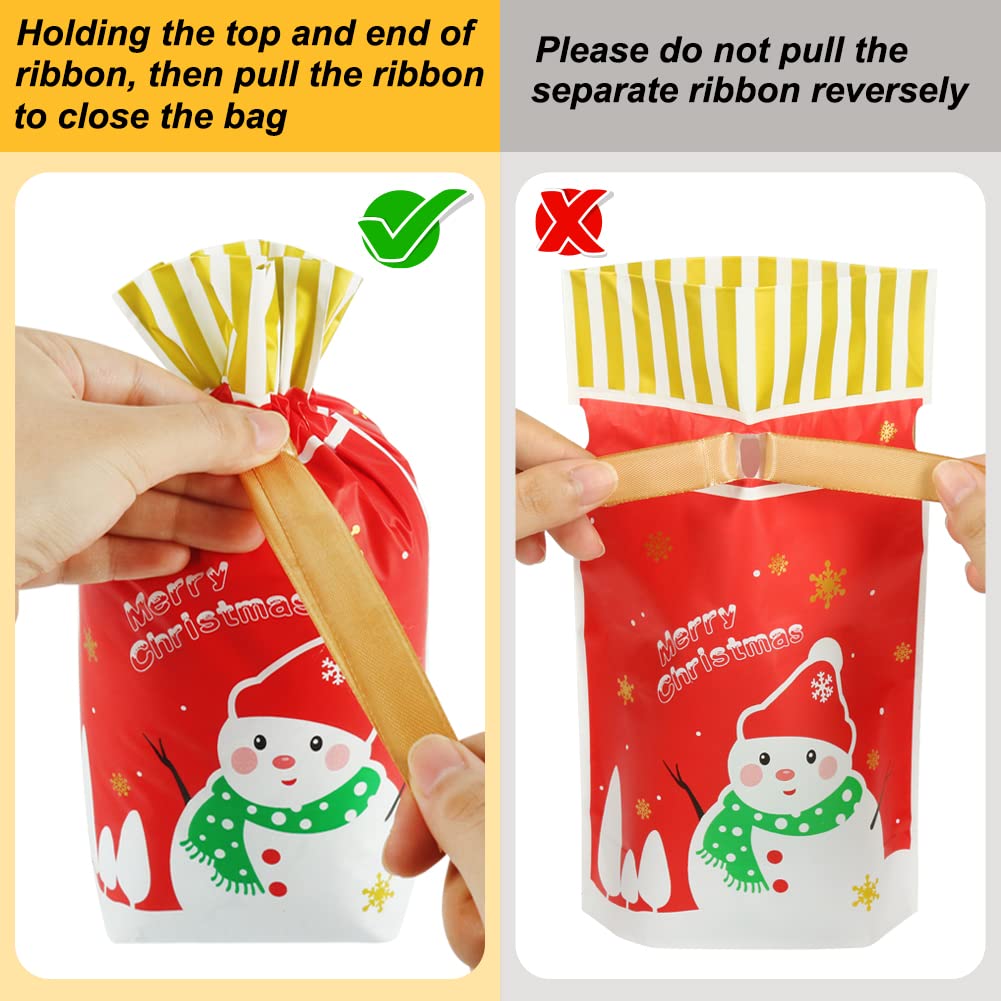 HRX Package 50pcs Christmas Goodie Bags, 5.8x9x2.4 inch Drawstring Candy Treat Bags for Food Cookies Gift Giving
