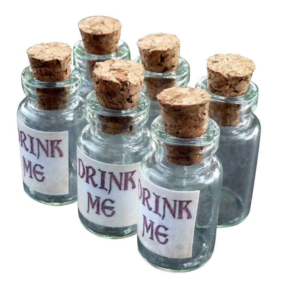 UMBRELLALABORATORY 6pcs Alice in Wonderland Party Supplies, Decoration, Fairy Drink me Potion Bottle with Cork Costume Accessory, DIY jewelry making charms