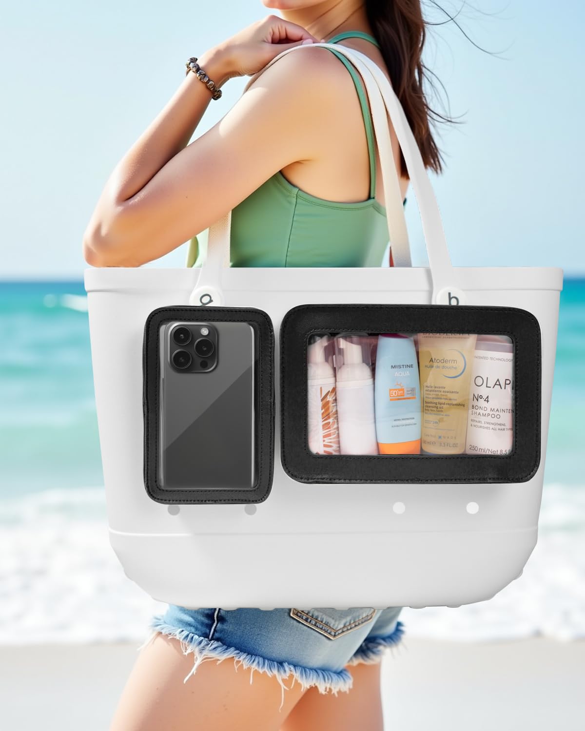 LETGO Clear Insert Bag for Bogg Bag Accessories - 2 Packs Leather Zipper Insert Pouch for Bogg Tote Travel Makeup Clean Toiletry Handbag Organizer Cosmetic Divider Storage Inner Pouch (Black)
