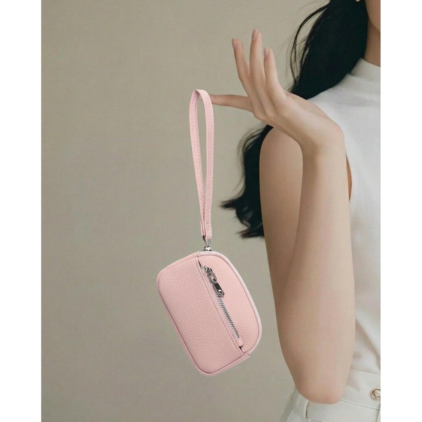 GAEKEAO Coin Purse for Women Small Wristlet Wallets Vegan Leather Change Pouch with Hidden Keychain and 2 Zipper Pockets