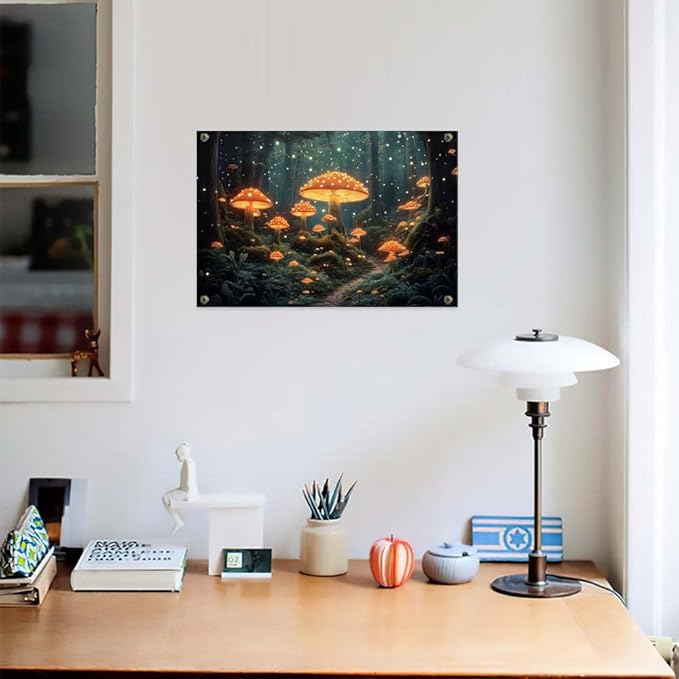 Yesad Mushroom Forest Canvas Wall Art Print, Mushroom Décor Magical Forest Pictures Enchanted Forest Décor Magic Mushrooms Botanical Art Farmhouse Living Room Wall Décor (Unframed,36”x24”,Mushroom)