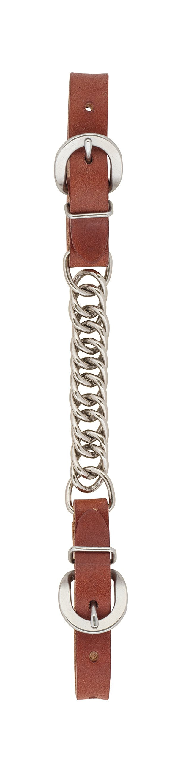 Weaver Equine Leather Curb Strap, 5/8” Buttered Harness Leather Strap with 4 1/2" Single Flat Link Chain, Smooth Nickel Plated Horse Training Equipment, Canyon Rose