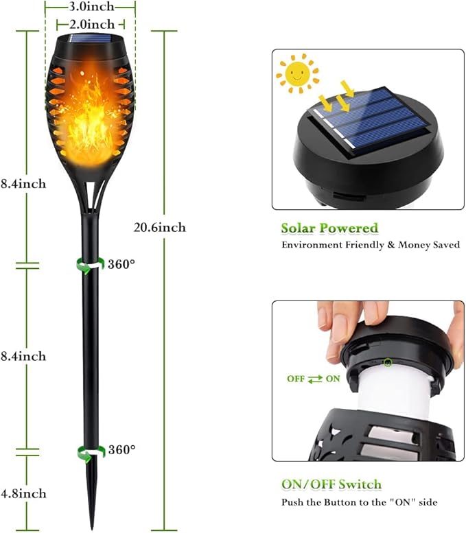 Outdoor Solar Lights, 6Pack Solar Torch Light with Flickering Flame, Garden Lights Waterproof for Halloween Decor, Tiki Torches for Outside, Luces Solares para Exteriores Pathway Yard Garden Decor