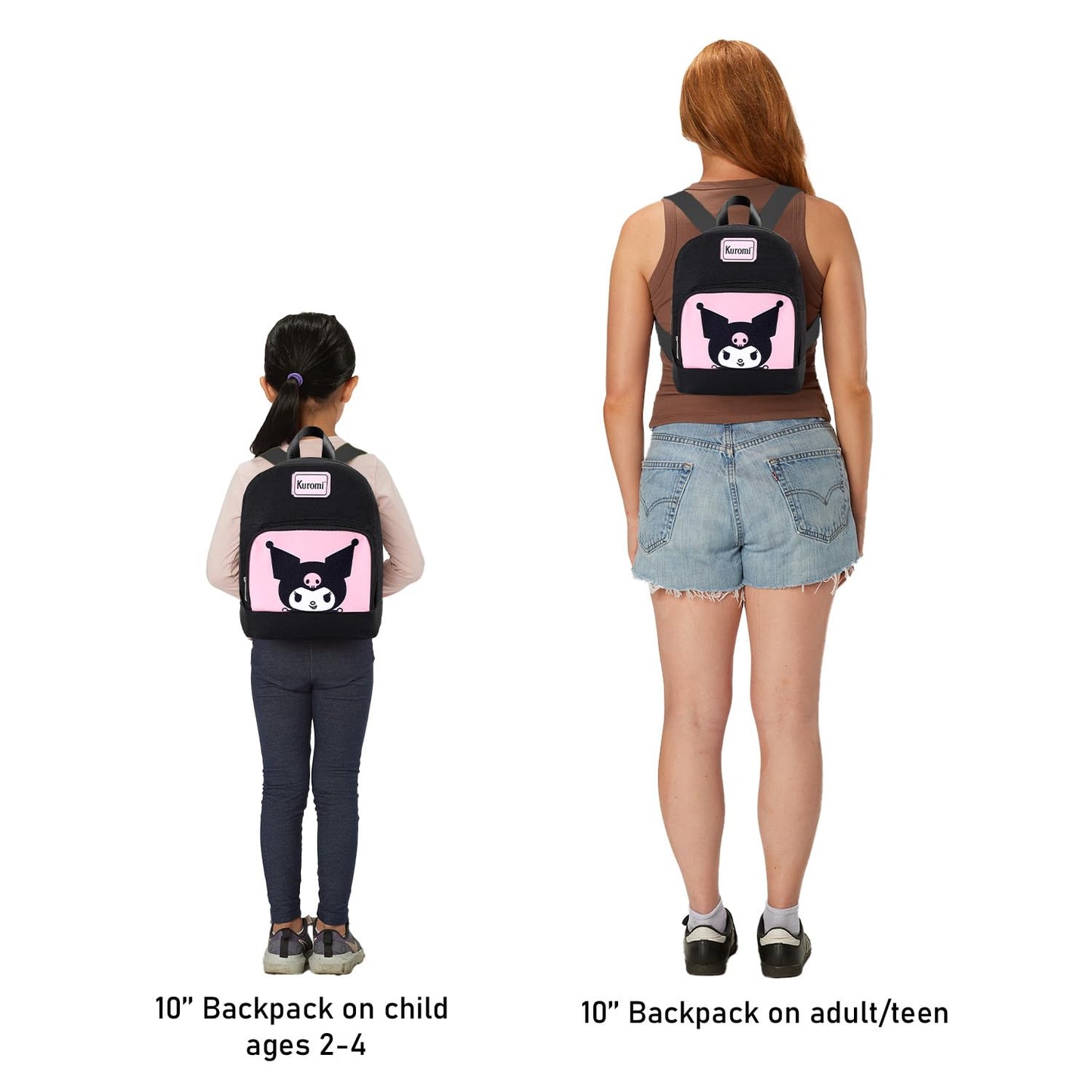 SANRIO Kuromi Mini Backpack with Wallet Set - Bundle with 10 Woven Backpack with Front Pocket and Card Organizer for Women | Kuromi Travel Bag Set