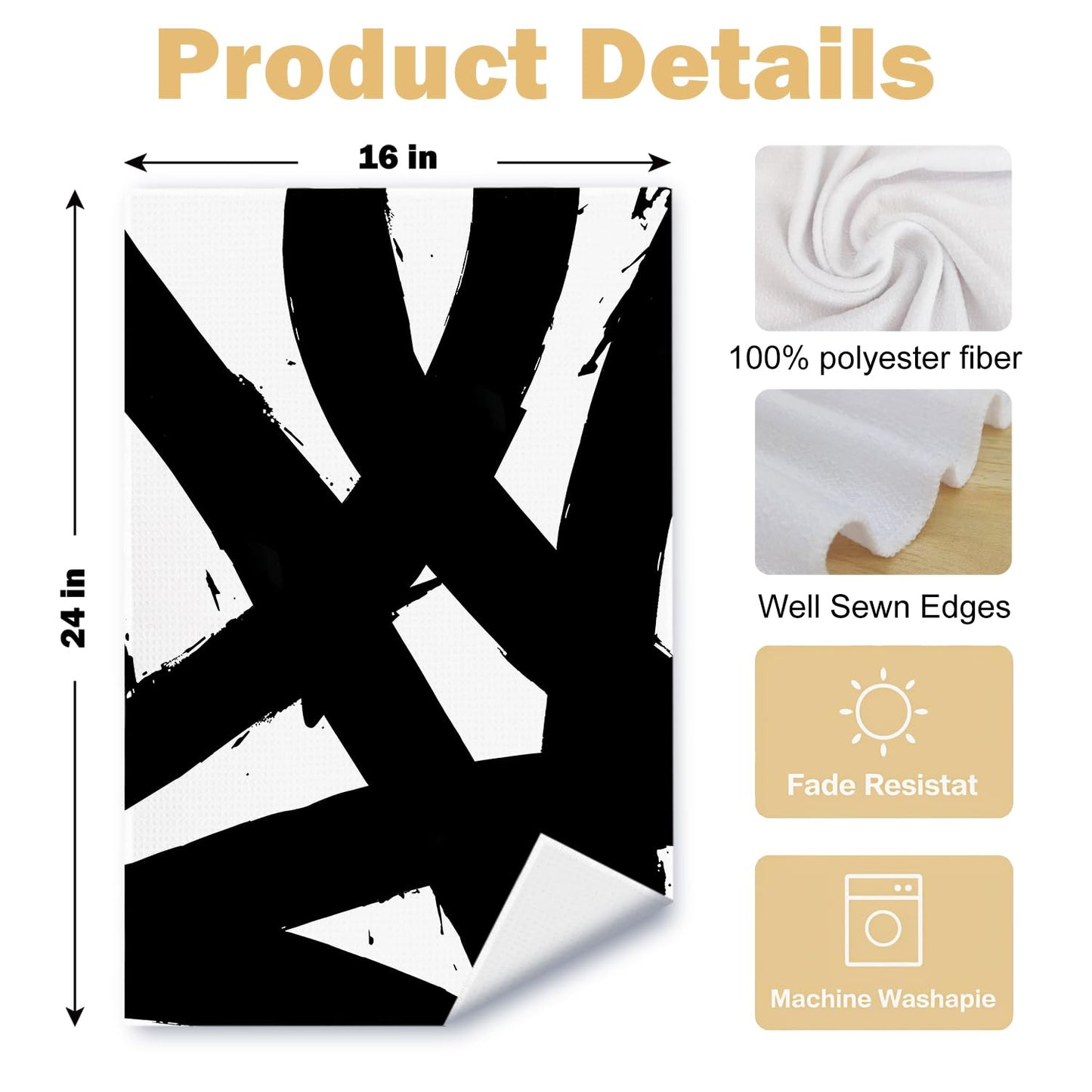 ArtisaEura Abstract Black and White Kitchen Towels Set of 2, Modern Black and White Dish Tea Towels for Kitchen, Abstract Decor Hand Towels, Modern Bathroom Decor, 16x24 Inches