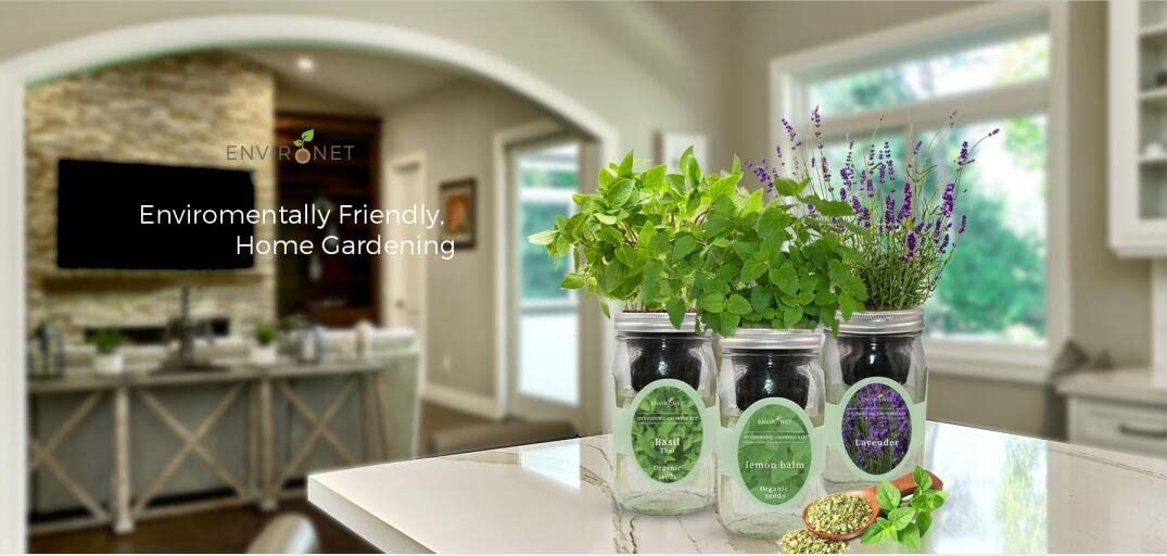 Environet Hydroponic Herb Growing Kit, Self-Watering Mason Jar Herb Garden Starter Kit Indoor, Grow Your Own Herbs from Organic Seeds (Oregano)