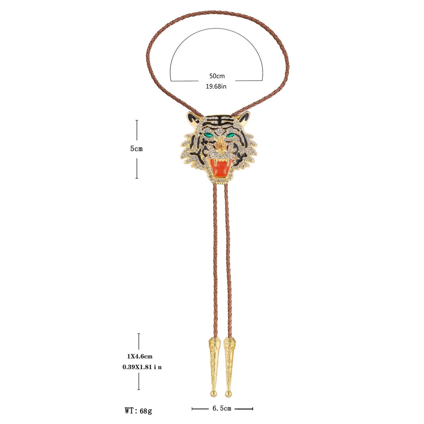 GelConnie Formal Bolo Tie for Men Rhinestone Gold Tiger Head Bola Brown Rope Bolo Tie Wedding Necklace Western Cowboy Necktie