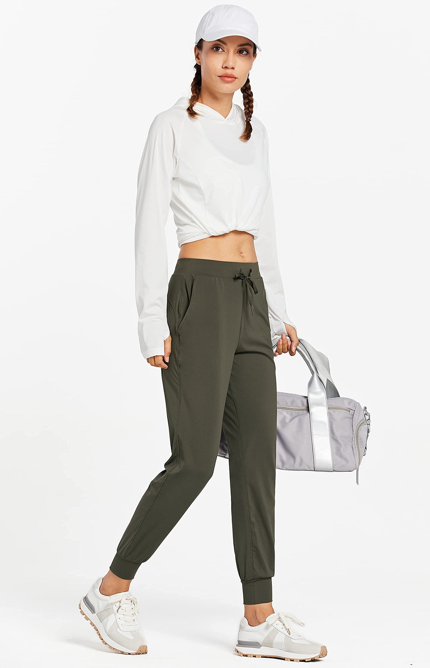 Libin Women's Joggers Pants Athletic Sweatpants with Pockets Running Tapered Casual Pants for Workout,Lounge, Olive Green S