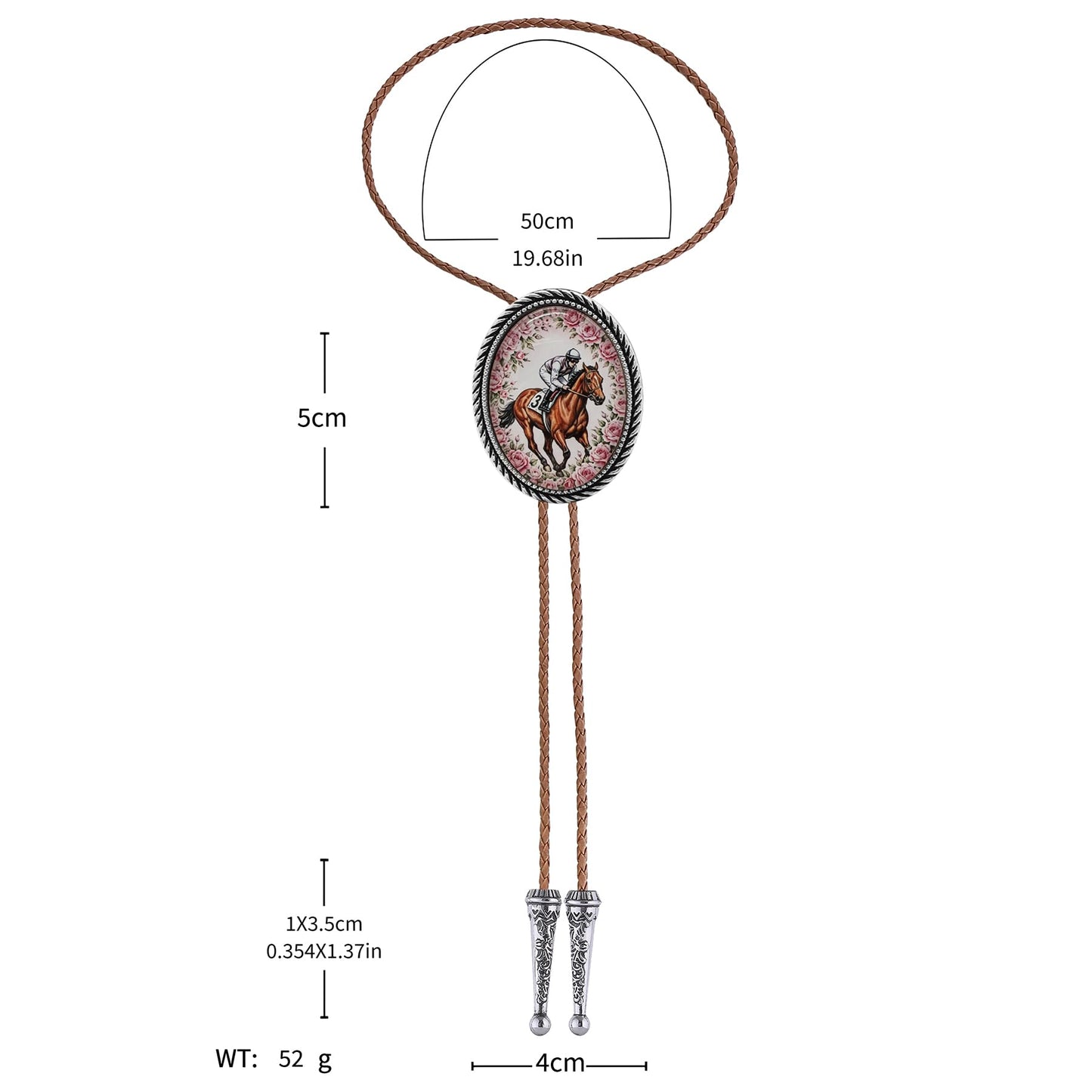 Jeilwiy Bolo Tie for Men Silver Equestrian Horse Racing Western Necktie Brown Leather Cowboy Bolero Tie for Jockeys and Horse Lovers