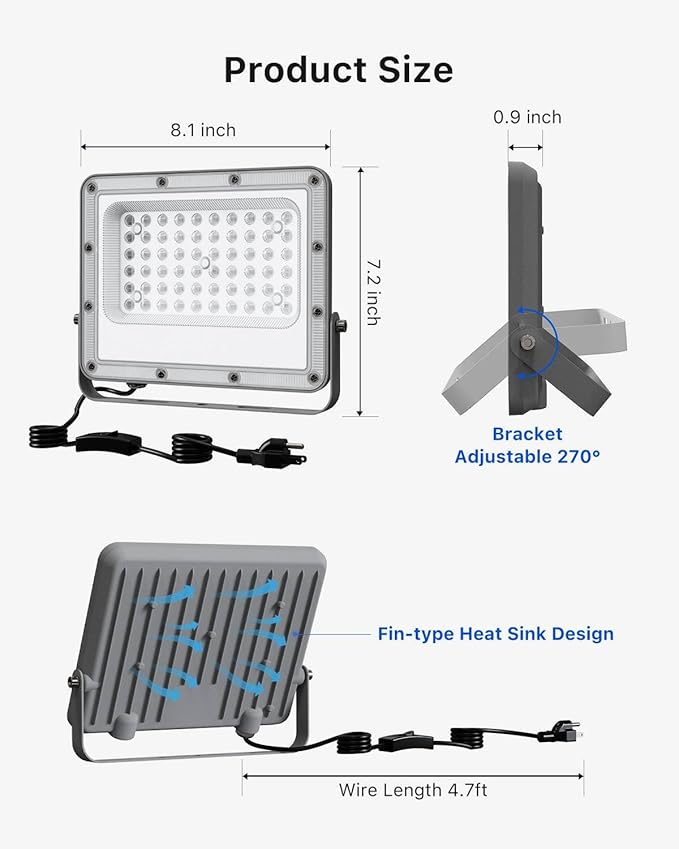 4 Pack 50W Halloween Blacklight Flood Lights Wired 120V IP66 Waterproof UV Led Black Lights for Holiday Decor, Skeleton, Bat, Witch, Body Paint, Glow Party, Purple Ambiance Lighting for Wall, Yard