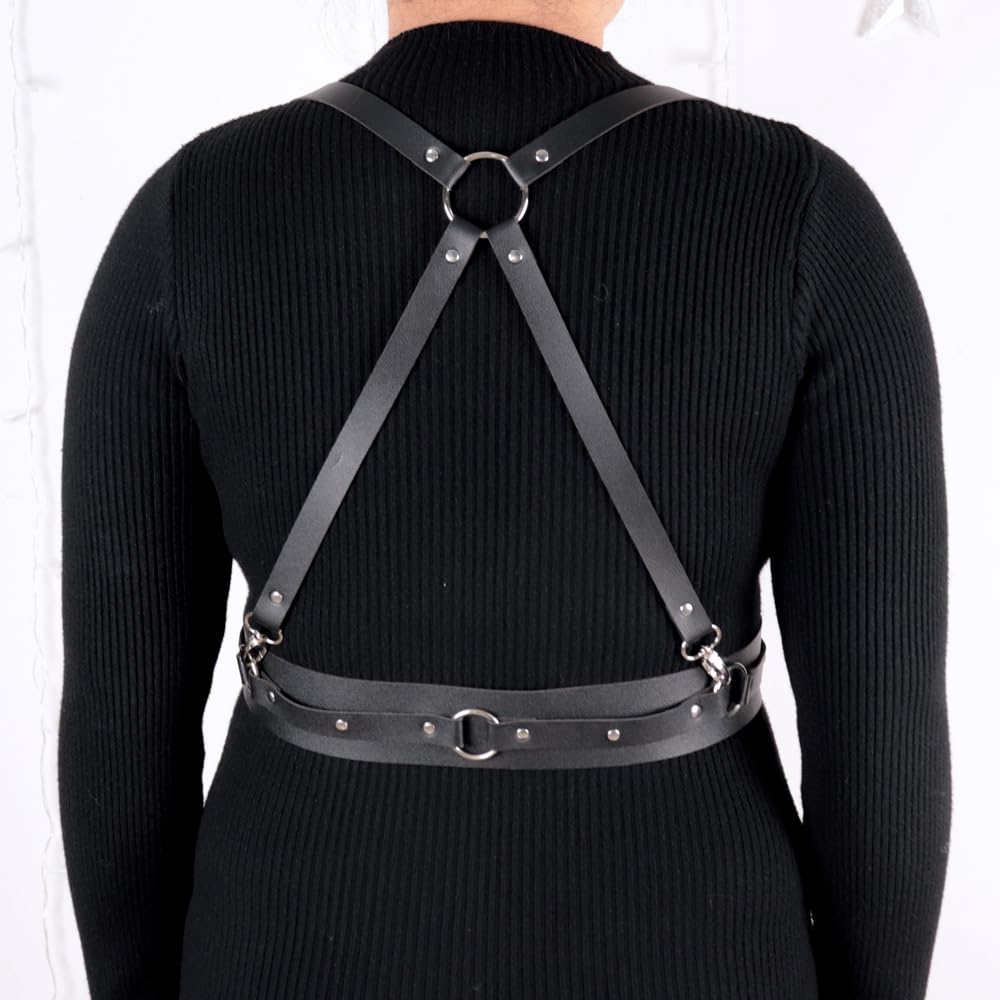 ALLOVME Leather Chest Harness Adjustable Body Harness Plus Size Waist Belt Body Chains Fashion Chest Belt Punk Gothic Rock Body Harness Women Costume Accessories for Rave, Festival, Nightclub
