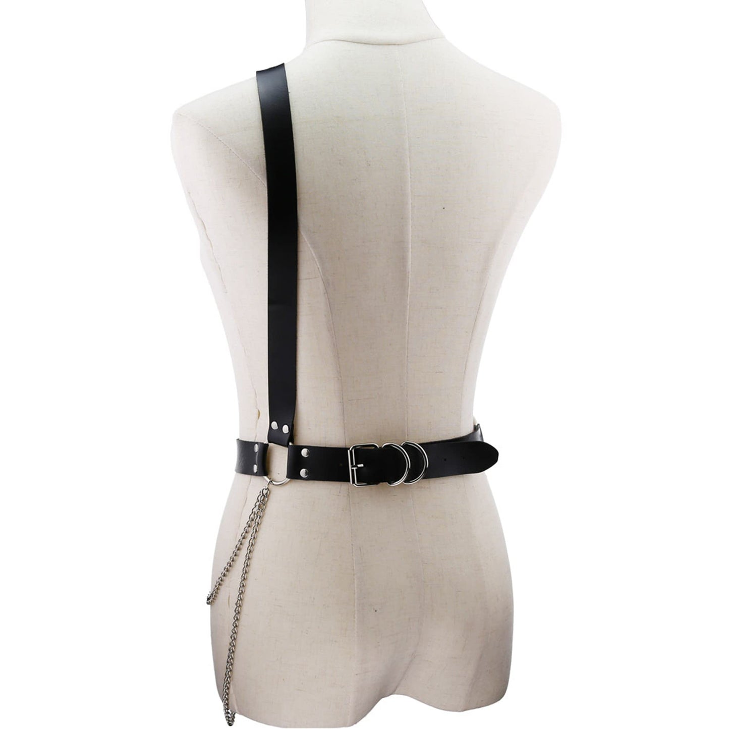 Women's Leather Waist Belt Punk Rock Leather Body Rock Chain Straps Harness Belt Adjustable Pink