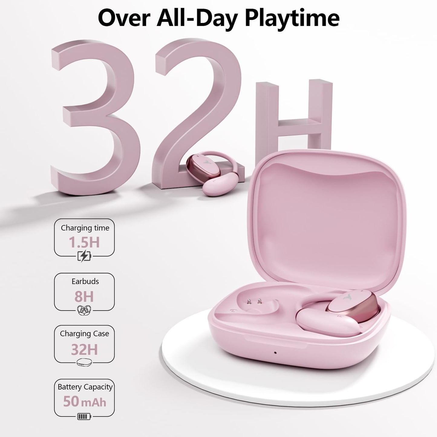 Ituoray Open Ear Headphones,Up to 32H Playtime,Bluetooth 5.4,Open Ear Earbuds Ultra Comfort,Ergonomic Ear Hook,Touch Control,IPX4 Waterproof,15 * 11mm Oval-Shaped Speakers