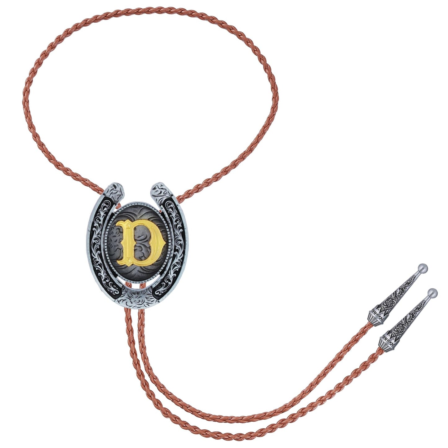 HUABOLA CALYN Brown Bolo Tie for Men Black Initial Letter ABCDMJR to Z Native American Western Cowboy Bolo Tie for Women (D)