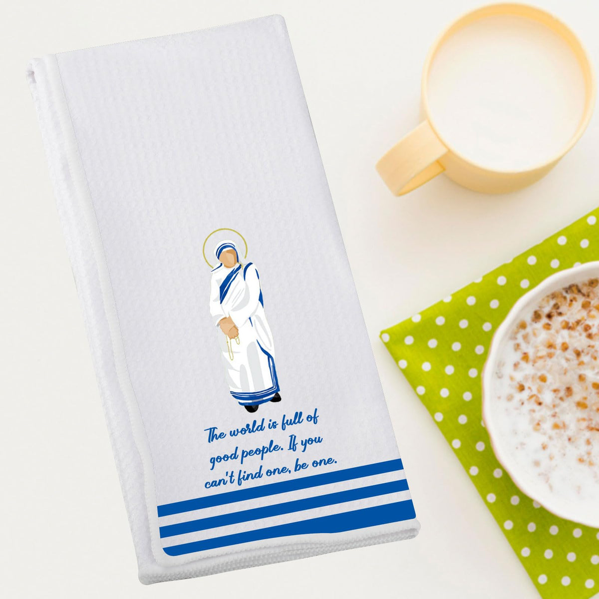 G2TUP Mother Teresa Kitchen Towels Mother Teresa Dish Towels Mother Teresa Tea Towels Saint Mother Teresa Gifts (The World is)