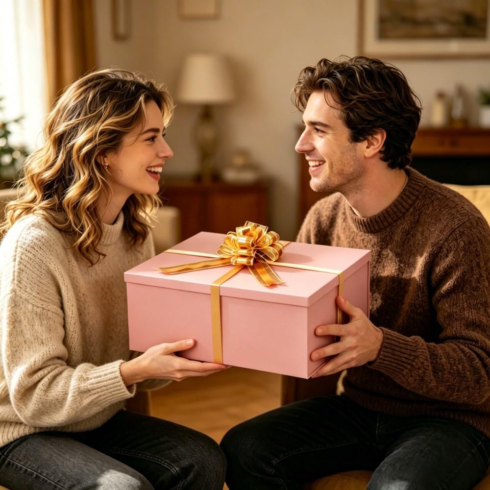 UoeRing Pink Extra Large Gift Box 1Pcs 22x17x9 inch,luxury Gift Box with Lid for Presents Birthday Christmas Valentine's Day (Includes Pull Bows,Card,Envelope,Filler)