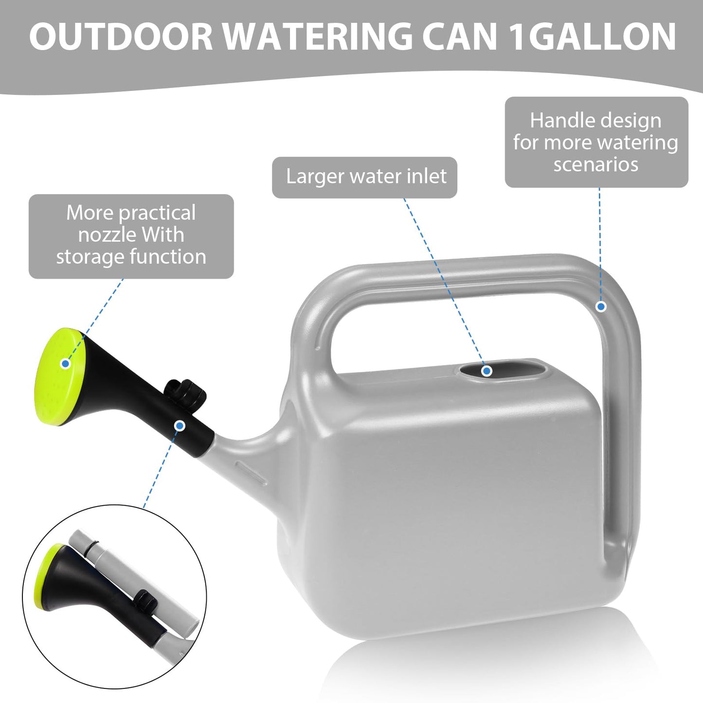 Outdoor Watering Can for Plants Indoor Watering Can for Houseplants 3/4 Gallon 3L (Grey)